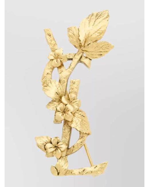 Saint Laurent Metallic Cassandre Floral Hydrangea Metal Brooch Pin