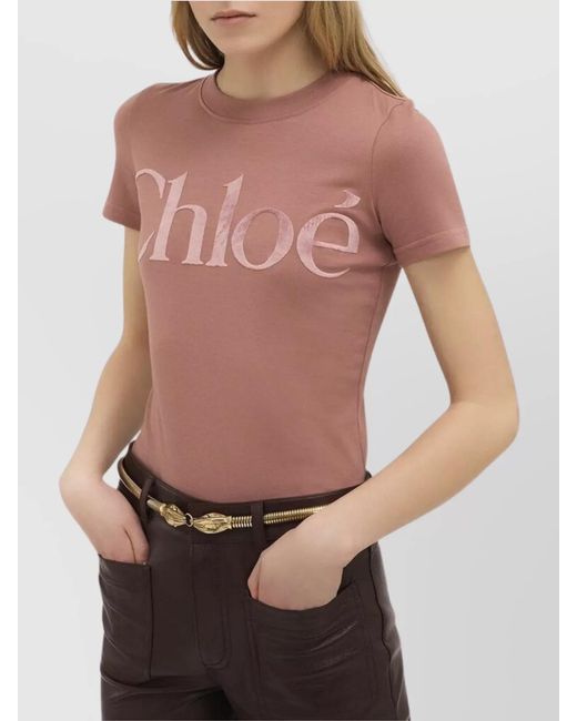 Chloé Pink Cotton Logo Short-Sleeve Crew-Neck T-Shirt