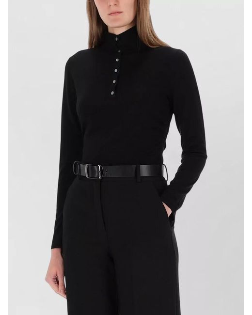 Theory Black Henley Jersey Top Button Detail High Collar