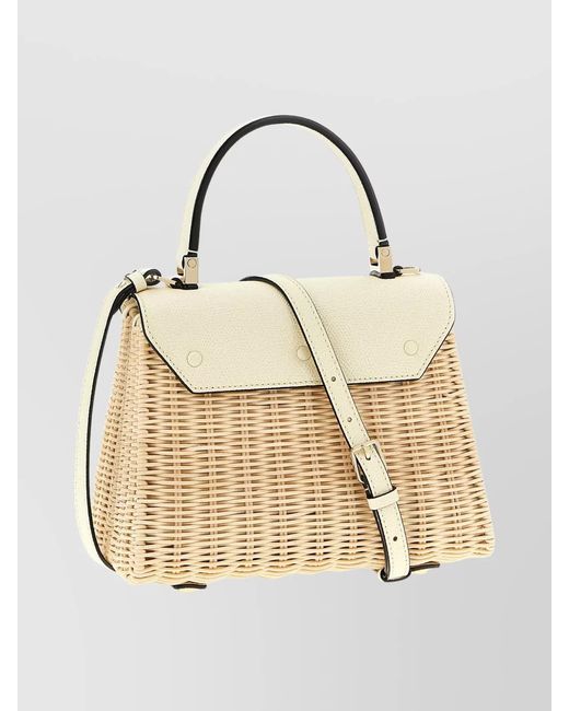 Valextra Natural Mini Handbag With Woven Texture And Strap