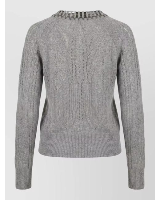 Ermanno Scervino Gray Cashmere Cardigan Cable Knit Decorative Neckline