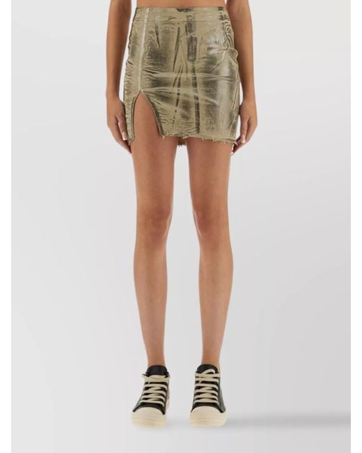 Rick Owens Green High Waist Metallic Finish Skirt With Front Slit