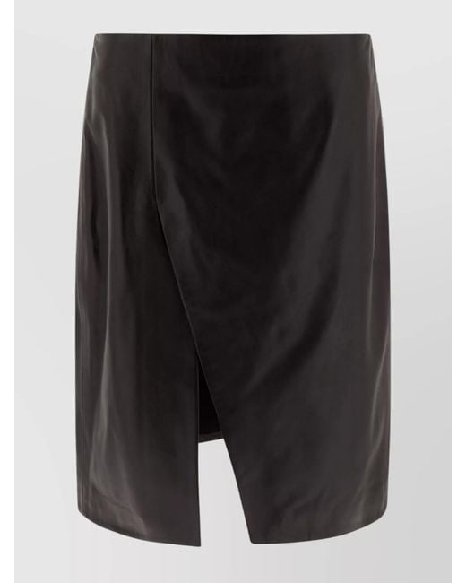 Loulou de Saison Black Leather Midi Wrap Skirt