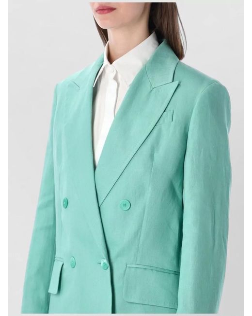 Max Mara Green Linen Double-Breasted Blazer