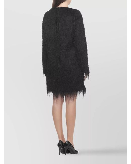 Loulou de Saison Black Fringed Long-Sleeve Knee-Length Dress