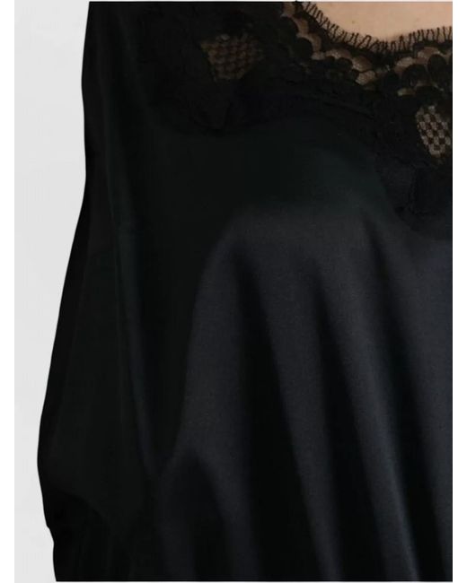 Dolce & Gabbana Black Silk Lace Trim Midi Dress