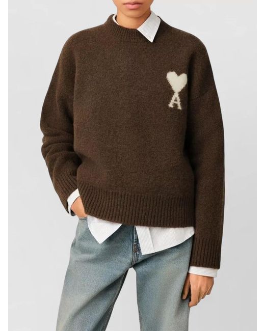 AMI Brown Alpaca Wool Crewneck Jumper for men