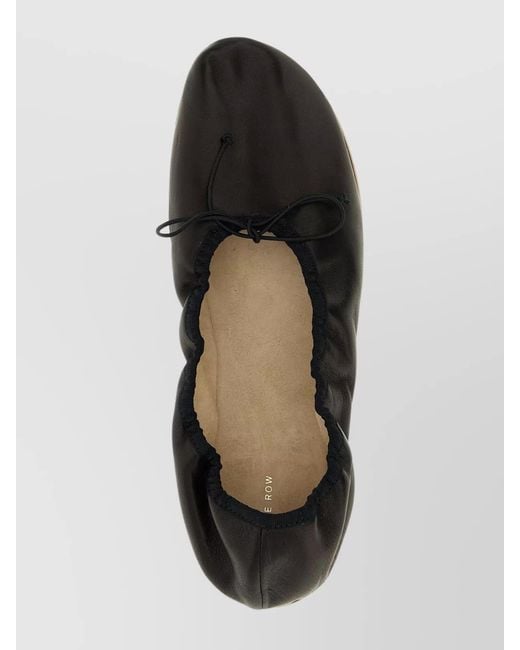 The Row Black Leather Rounded Ballerina Shoes