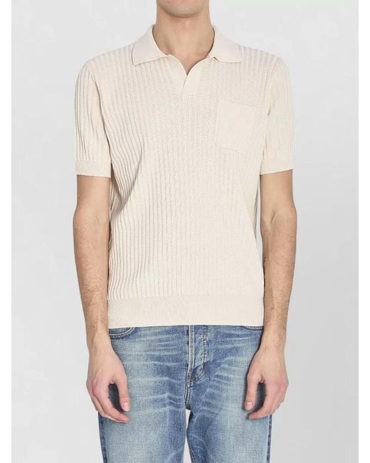 Roberto Collina White Ribbed Cotton Short-Sleeve Polo Shirt for men