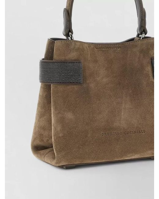 Brunello Cucinelli Natural Essence Shoulder Bag Suede Monile Bands