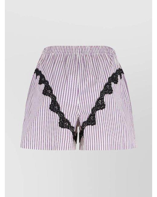 The Attico Purple Cotton Lace-Trim Cropped Trousers