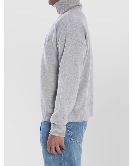 AMI Gray Cashmere Wool Ribbed Turtleneck Jumper for men