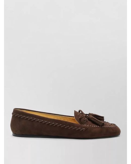 Prada Brown Loafers Moccasin Stitching Tassel Detail Design