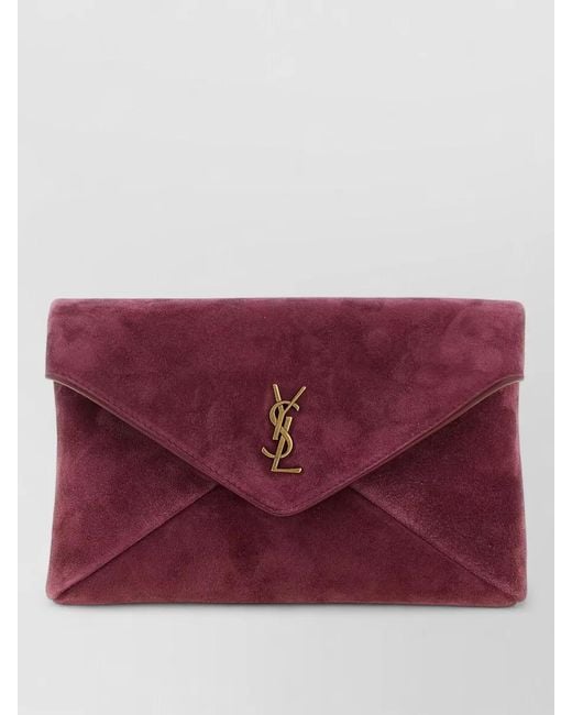 Saint Laurent Purple Suede Chain Strap Envelope Mini Shoulder Bag