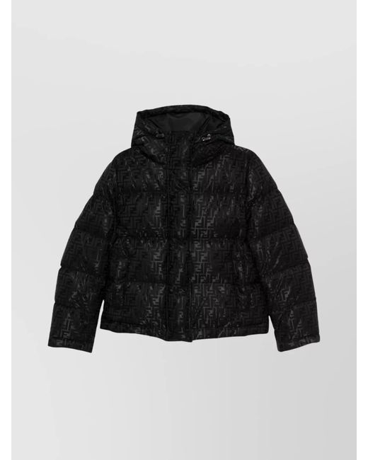 Fendi Black Short Cotton Blend Down Jacket With Drawstring