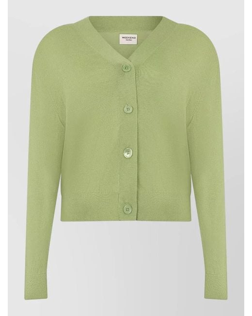 Weekend by Maxmara Green Cropped Cardigan Knitwear Long Sleeve V Neck