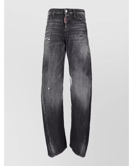 DSquared² Gray Trousers Five Pockets Belt Loops Distressed