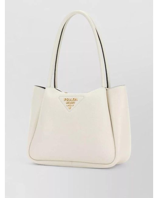 Prada Natural Small Leather Tote Bag Structured Top Handles