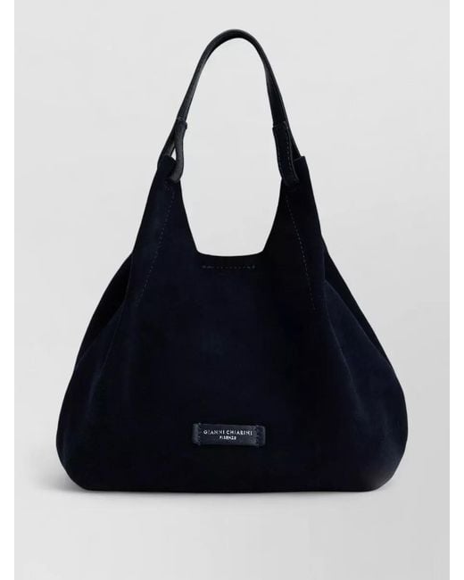 Gianni Chiarini Black Suede Shoulder Tote Bag Adjustable Strap