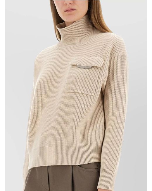Brunello Cucinelli Natural Cashmere Knit Sweater Chest Pocket