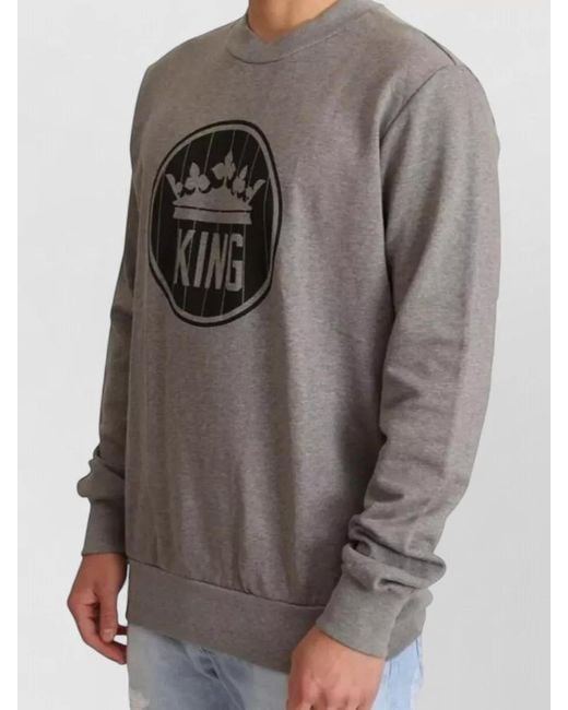 Dolce & Gabbana Gray Crown King Cotton Crew Neck Pullover for men
