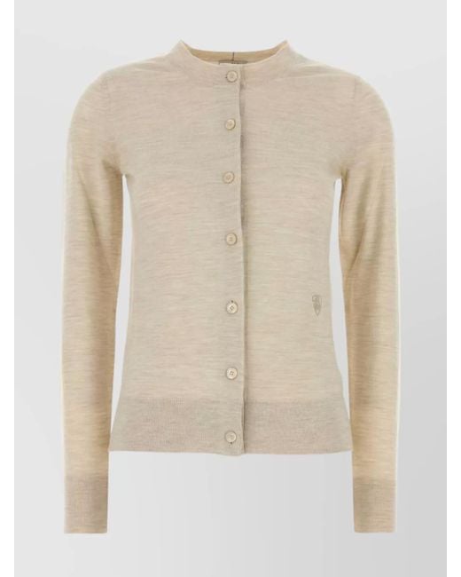 Burberry Natural Wool Short-Sleeve Buttoned Cardigan