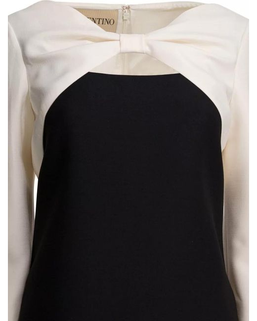 Valentino Garavani Black Crepe Couture Dress Boat Neckline Bow