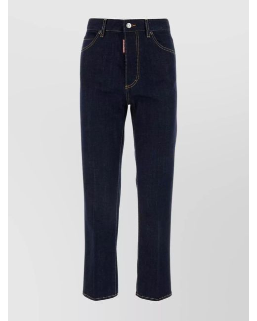 DSquared² Blue Denim Mid-Rise Straight-Leg Cropped Jeans