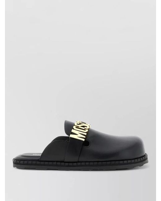 Moschino Black Leather Mules Flat Sole Open Back