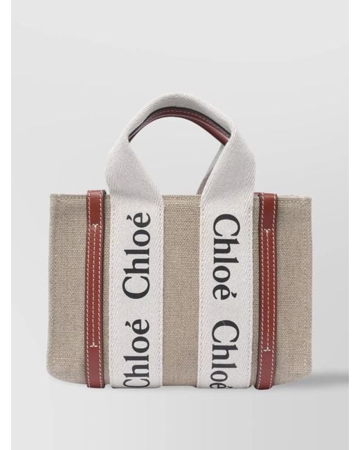 Chloé Natural Woody Small Linen Tote Bag