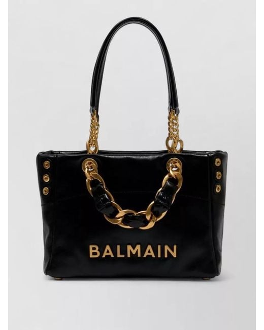 Balmain Black 1945 Small Shoulder Bag Leather Chain
