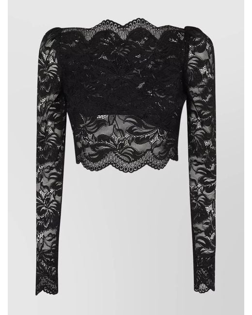 Rabanne Black Floral Lace Cropped Long-Sleeve Top
