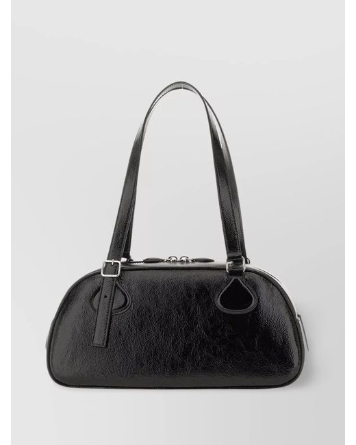 Courreges Black Medium Varnished Leather Shoulder Bag