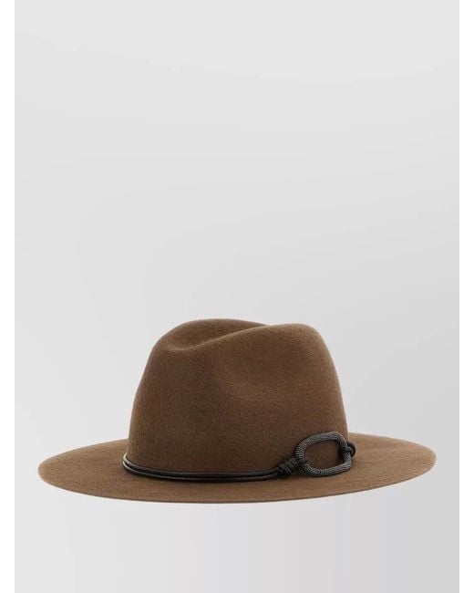 Brunello Cucinelli Brown Monile Felt Hat Wide Brim Fedora