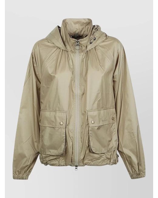 Barbour Natural Rowane Hooded Showerproof Jacket Elastic Hem