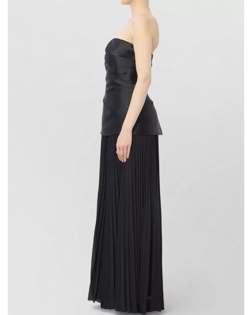 Solace London Black Claudette Strapless Twill Chiffon Maxi Dress