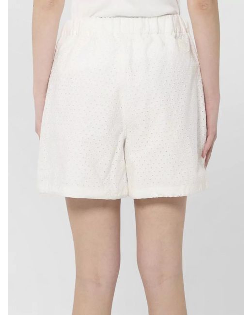 Moncler White Cotton Poplin And San Gallo Shorts