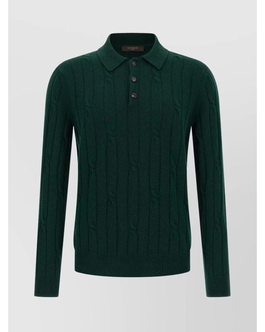 Zanone Green Braided Knit Wool Polo Shirt for men