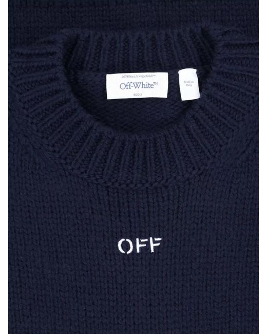 Off-White c/o Virgil Abloh Blue Crew Neck Sweater Contrast Pattern Knit for men