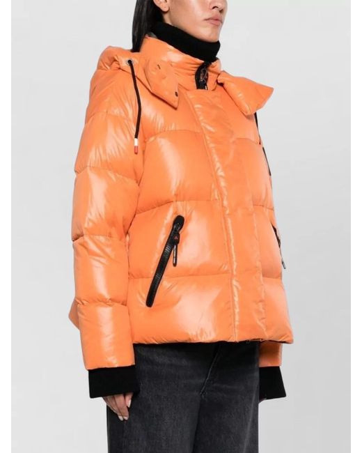 Peuterey Orange Kasha Hooded Down Jacket Quilted Design
