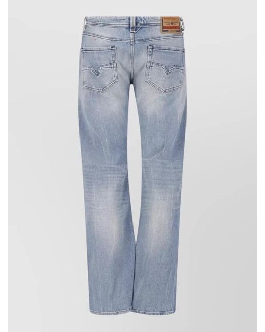 DIESEL Blue Denim Low-Rise Straight-Leg Jeans for men