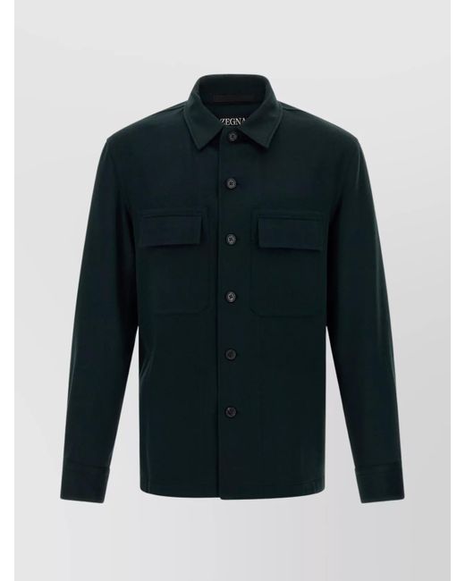 Zegna Blue Shirt With Long Sleeves And Chest Pockets Design for men