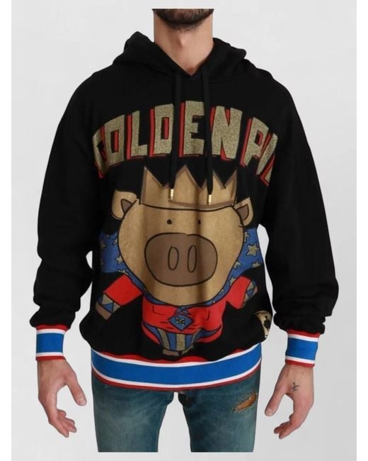 Dolce & Gabbana Black Sweater Pig Year Hooded Hoodie for men