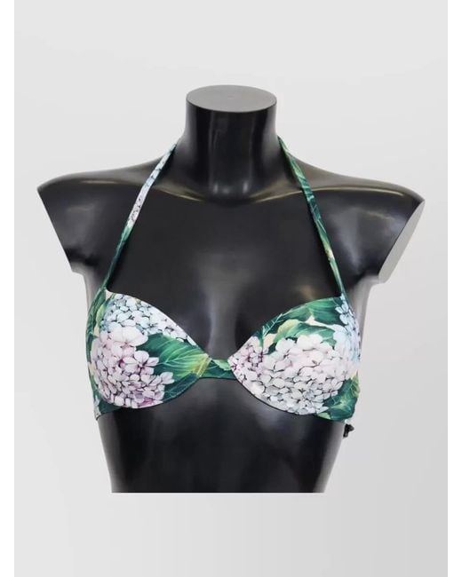Dolce & Gabbana Black Hydrangea Print Bikini Top Supportive Halter