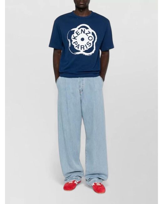 KENZO Blue Silk Nylon Blend T Shirt Round Neck for men
