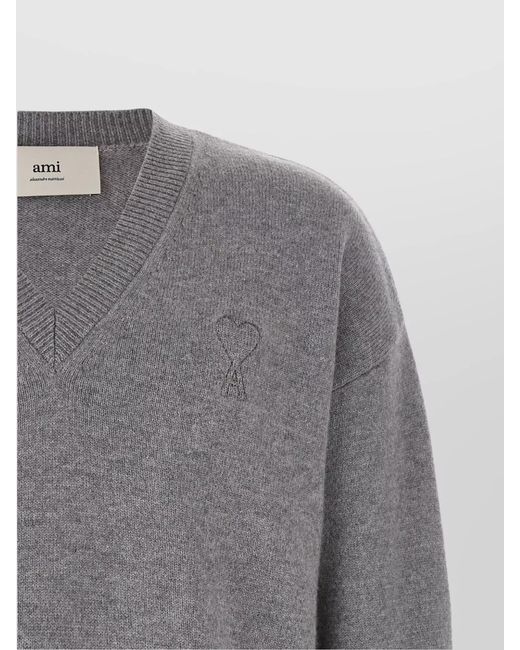 AMI Gray Cashmere Virgin Wool Sweater for men