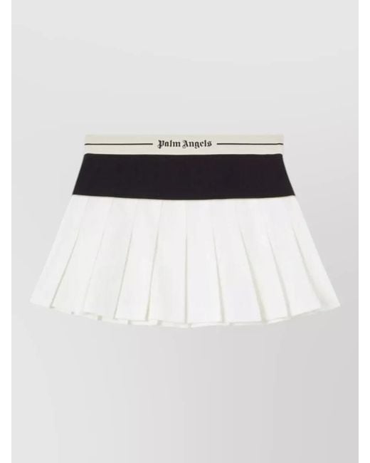 Palm Angels White Logo Skirt Straight Cut Contrast Waistband