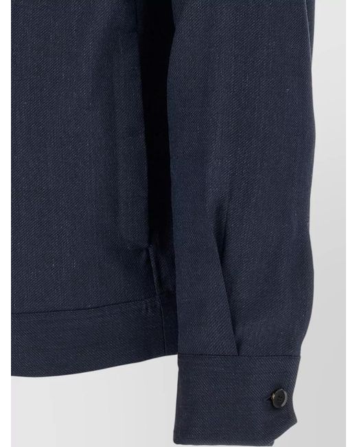 Brioni Blue Linen Wool Jacket Collared Long Sleeves for men