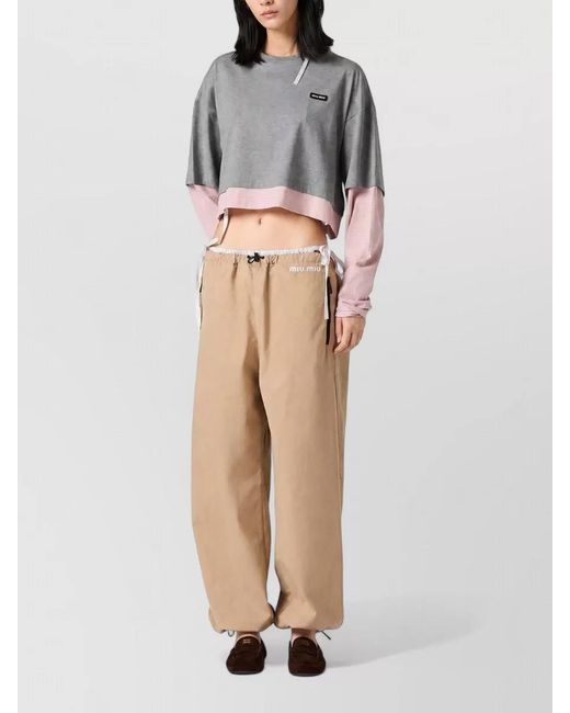 Miu Miu Gray Jersey Cropped Long Sleeve Layered Top