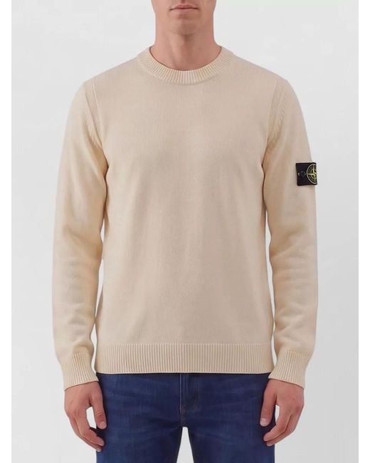 Stone Island Natural Crewneck Sweater Lambs Wool Blend for men